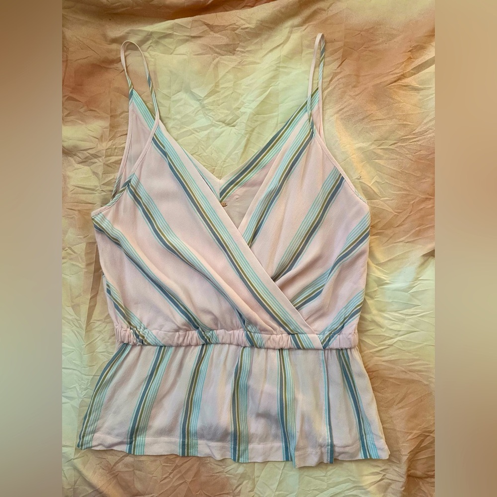 Free People | Pastel Pink Striped Wrap Camisole Tank Top | Size Small 100% Rayon